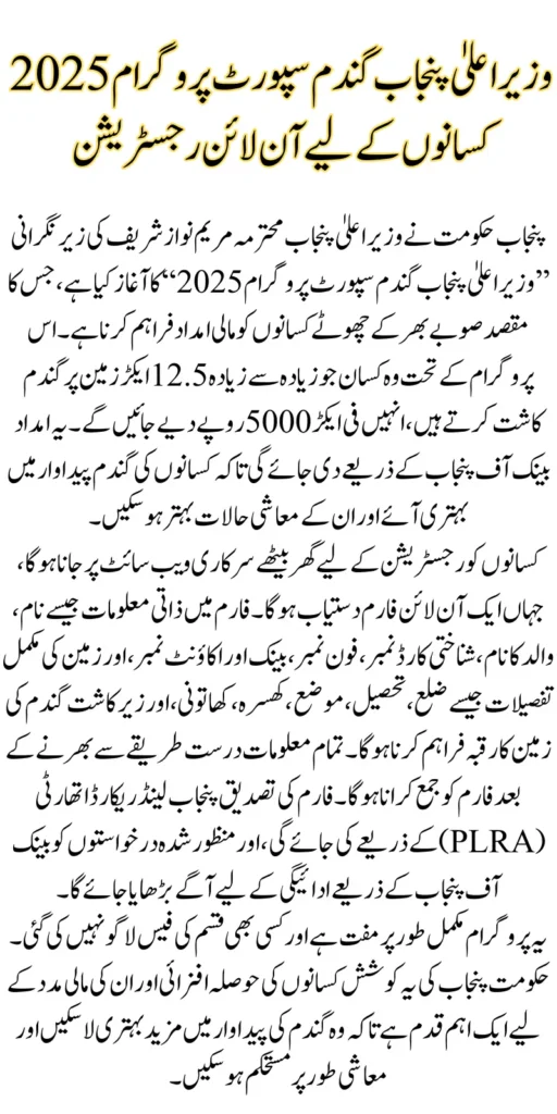 CM Punjab Wheat Support Program 2025 Online Registration For Farmers