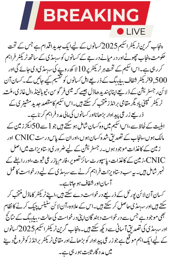 CM Punjab Green Tractor Scheme 2025 – Registration, Subsidy & Latest update